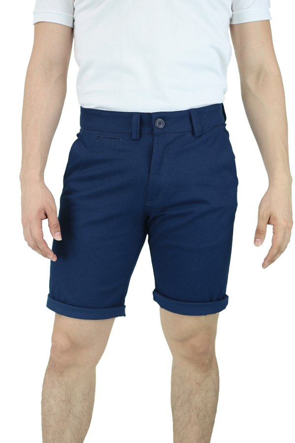 Bermuda Stretch Color Azul Plúmbago Slim Fit De Algodón Para Hombre