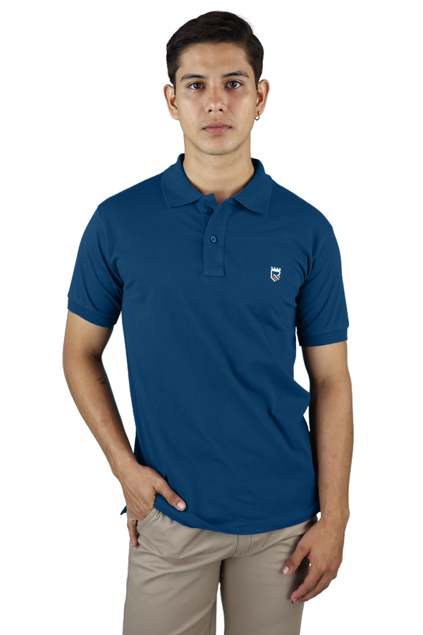 Playera Slim Fit Manga Corta Azul Púmbago Bordado R Muscle Fit Caballero