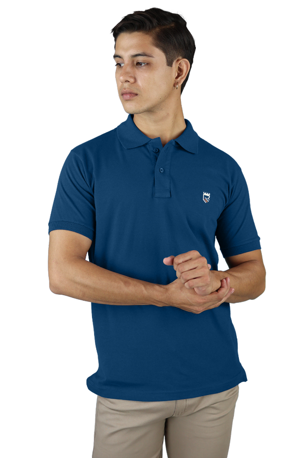 Playera Slim Fit Manga Corta Azul Púmbago Bordado R Muscle Fit Caballero
