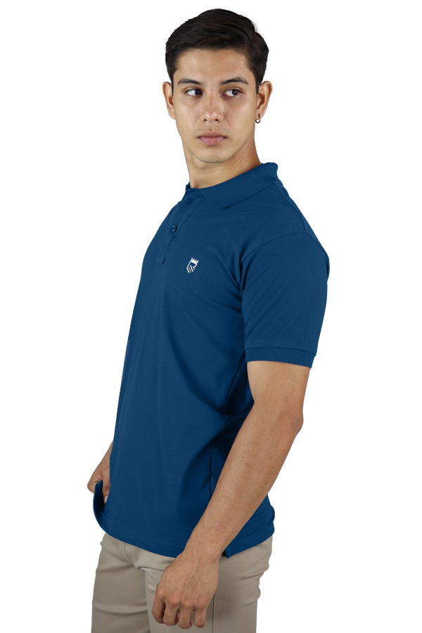 Playera Slim Fit Manga Corta Azul Púmbago Bordado R Muscle Fit Caballero