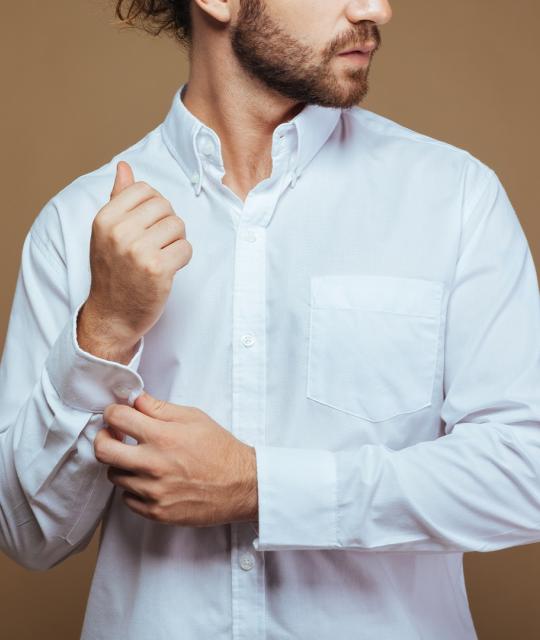 Camisa Blanca Slim Fit Manga Larga Con Cintilla Para Caballero