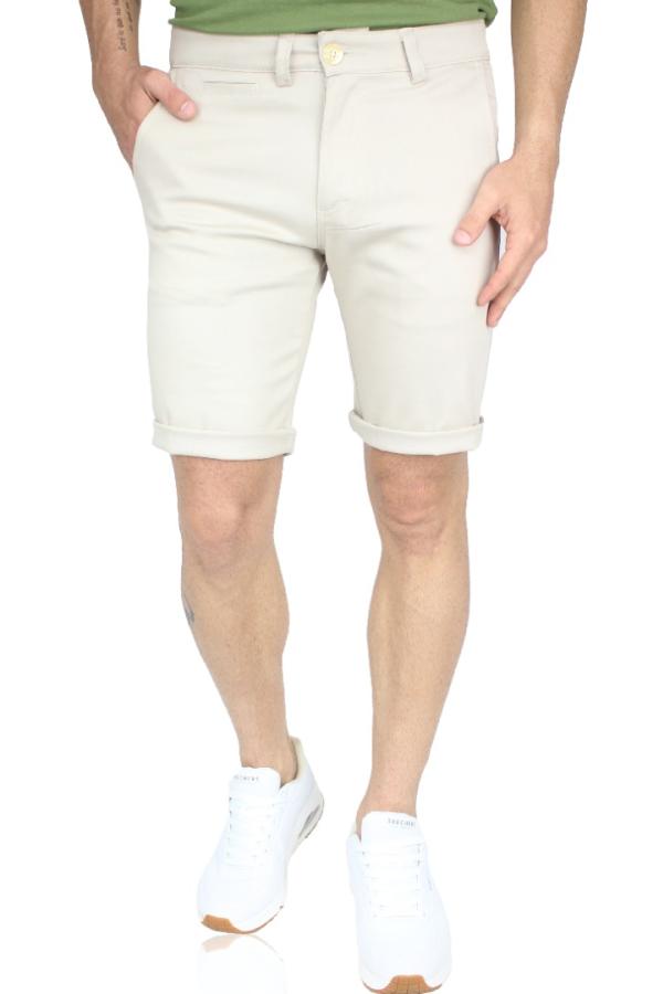 Bermuda Color Arena Gabardina De Algodón Slim Fit Para Hombre