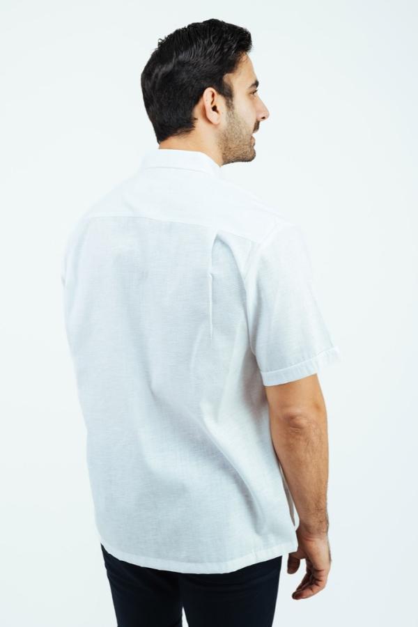 Guayabera Manga Corta Blanca Con Alforzas Look De Lino Para Caballero